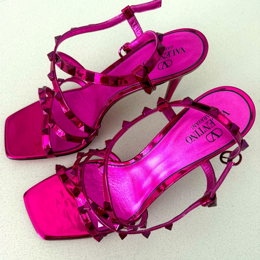 Valentino Rockstud Mirror Effect Sandals with Straps and ToneOnTone Studs